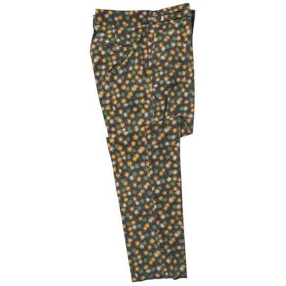 Mens Gurkha Pants 38 Brown Orange Green Floral Corduroy Trousers Straight Fit